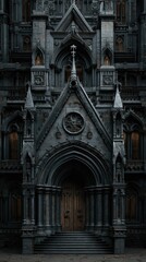 Fototapeta premium Gothic Cathedral Entrance: Dark, Mysterious Architecture