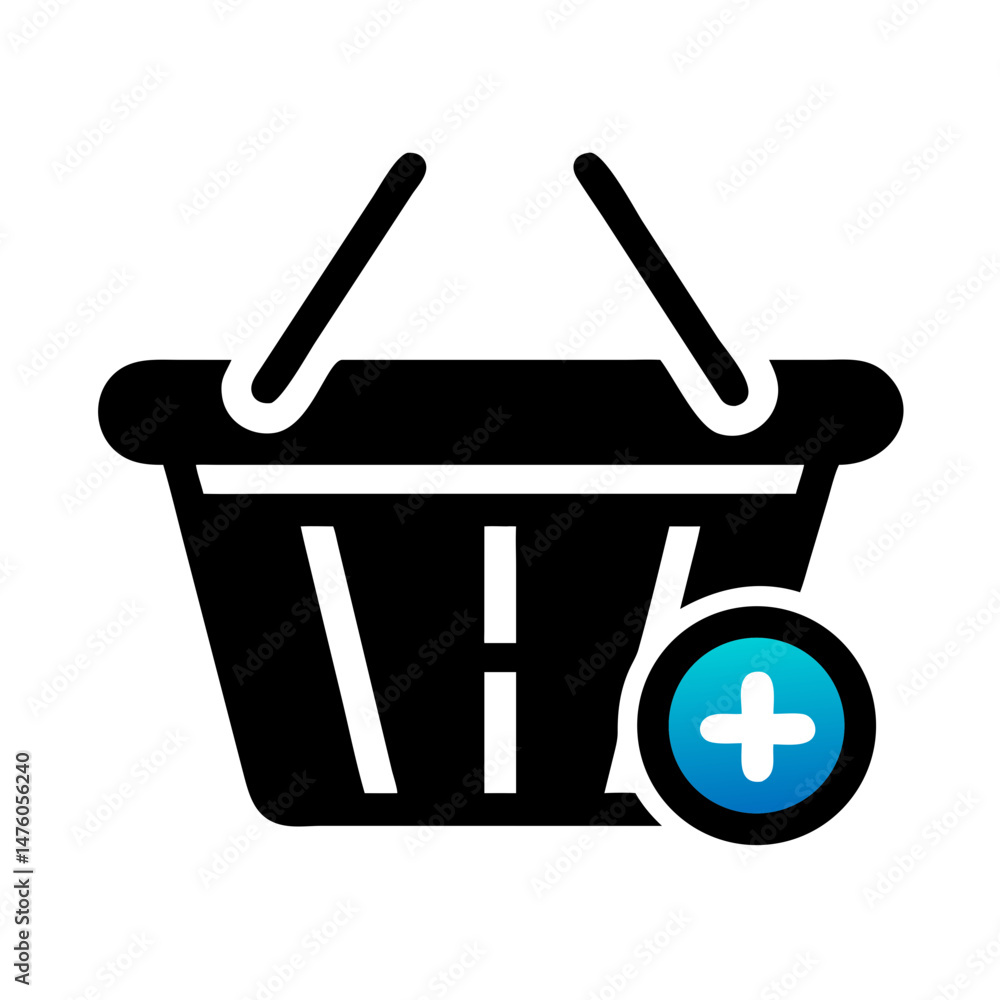 Poster bright cyan add button icon on a black background