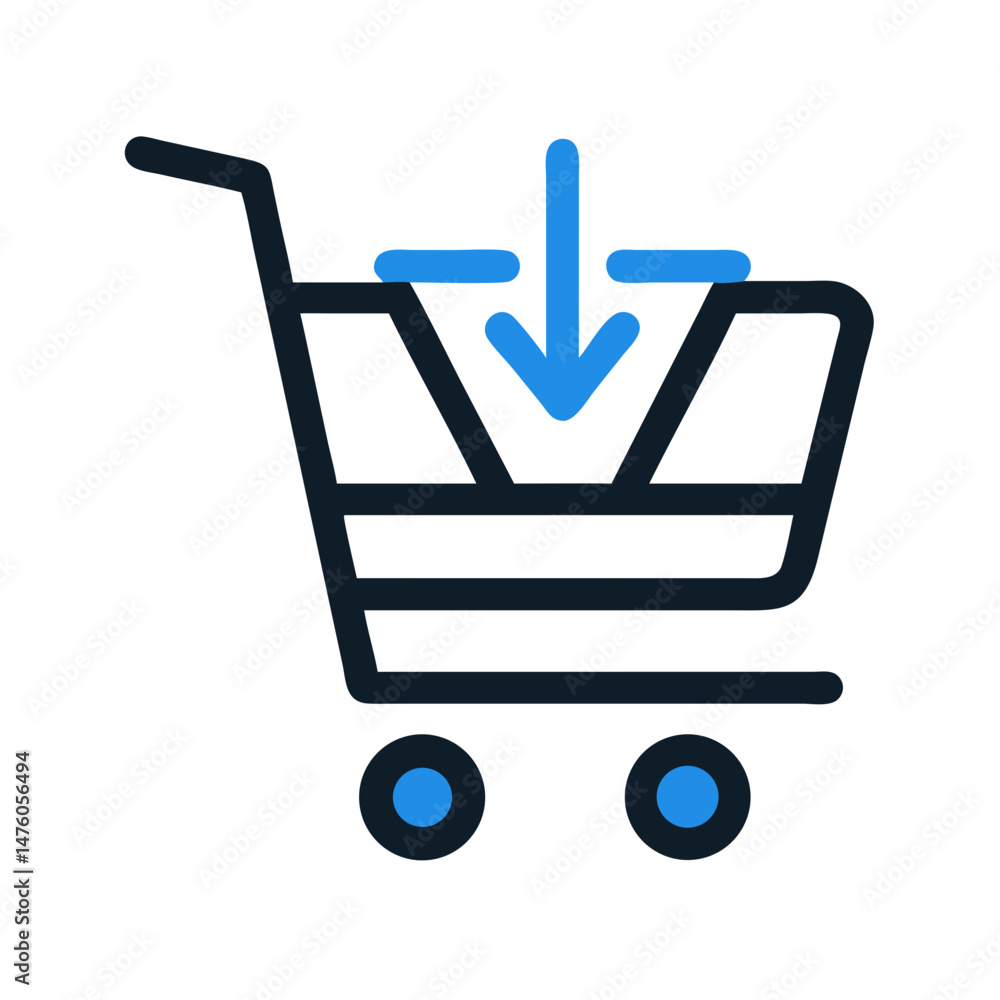 Poster shopping cart icon with arrow pointing down inside it