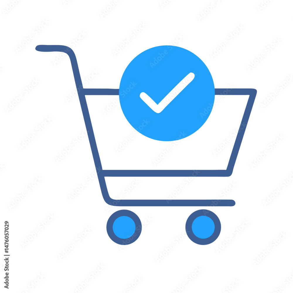 Poster shopping cart with checkmark for completed order process