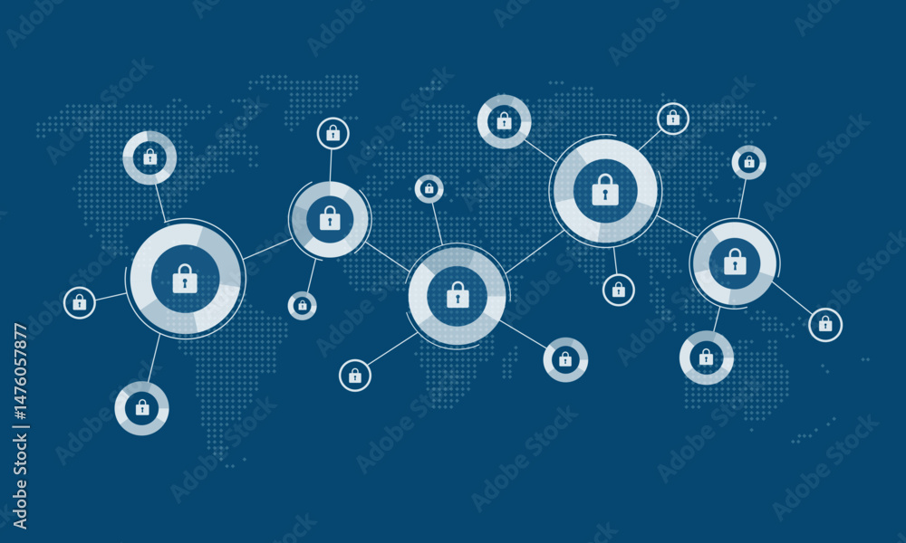 Aufkleber business technology cyber security design and abstract network connection background concept
