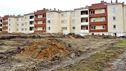 Fototapeta premium Urban development site with unfinished apartment buildings.
