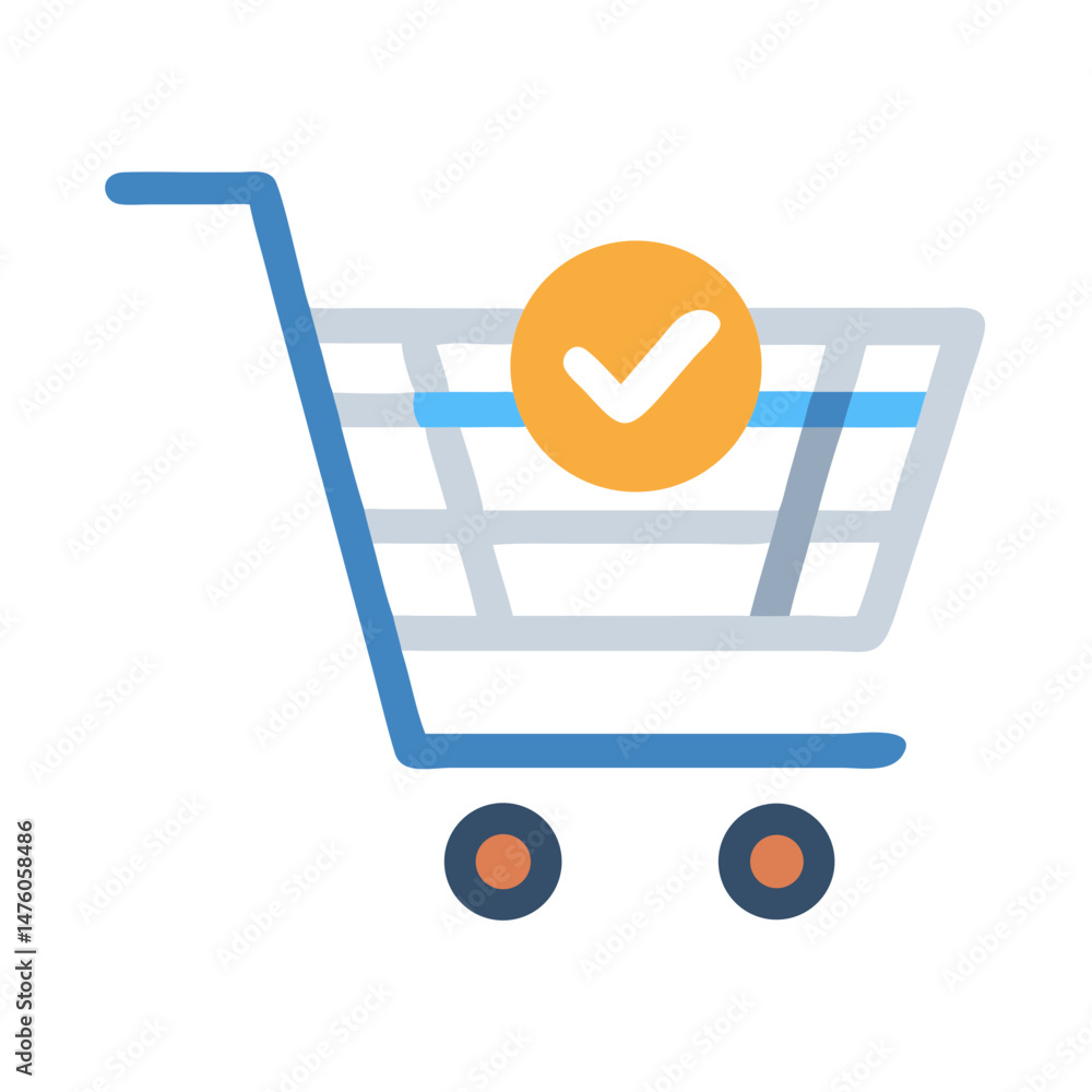 Poster simple shopping cart with check mark on black background