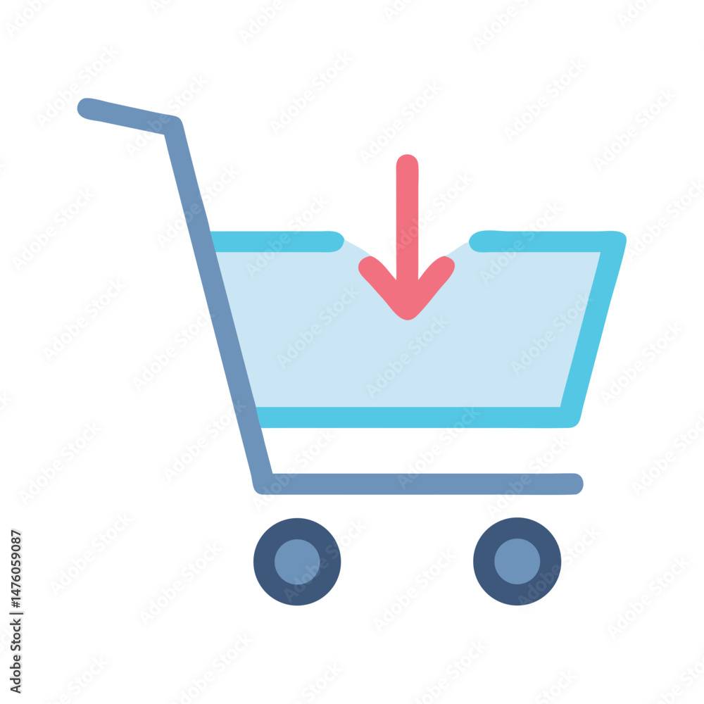 Poster shopping cart with arrow symbolizing adding product to cart