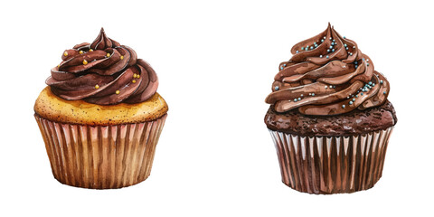 chocolate cupcake watercolor vector illustration
