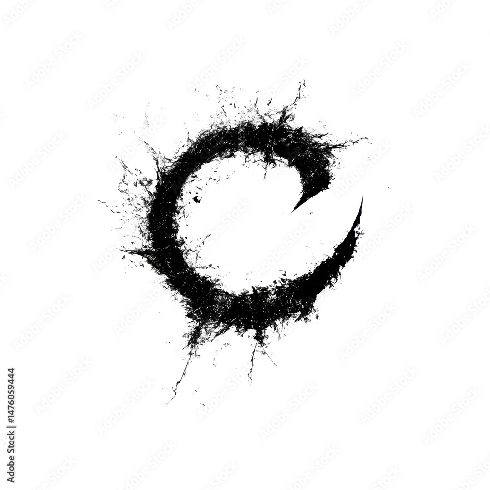 Poster abstract black ink splash in circular form on black background