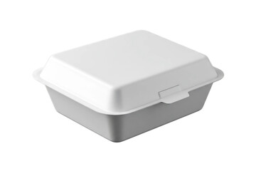 Fototapeta premium White styrofoam food box isolated on transparent background, symbolizing takeaway convenience, food storage, and disposable packaging widely used in delivery and fast food services.
