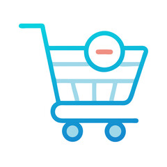 Minimalistic blue shopping cart with minus sign icon concept