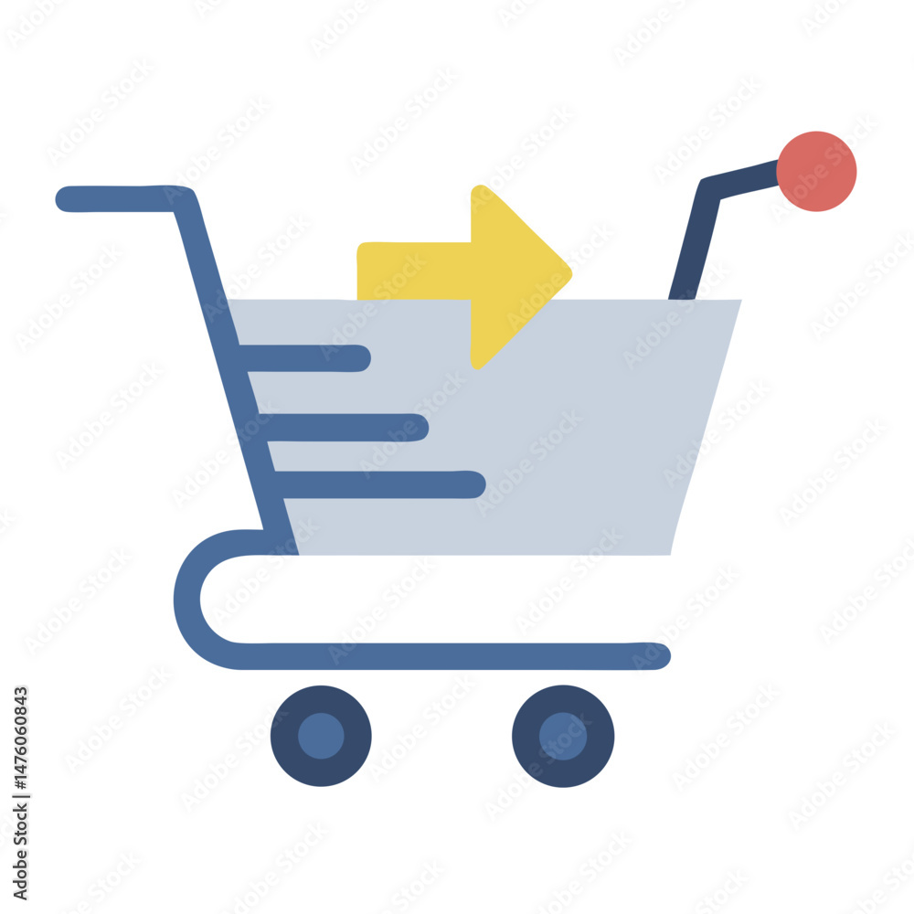 Poster shopping cart with arrow indicating proceed or checkout option