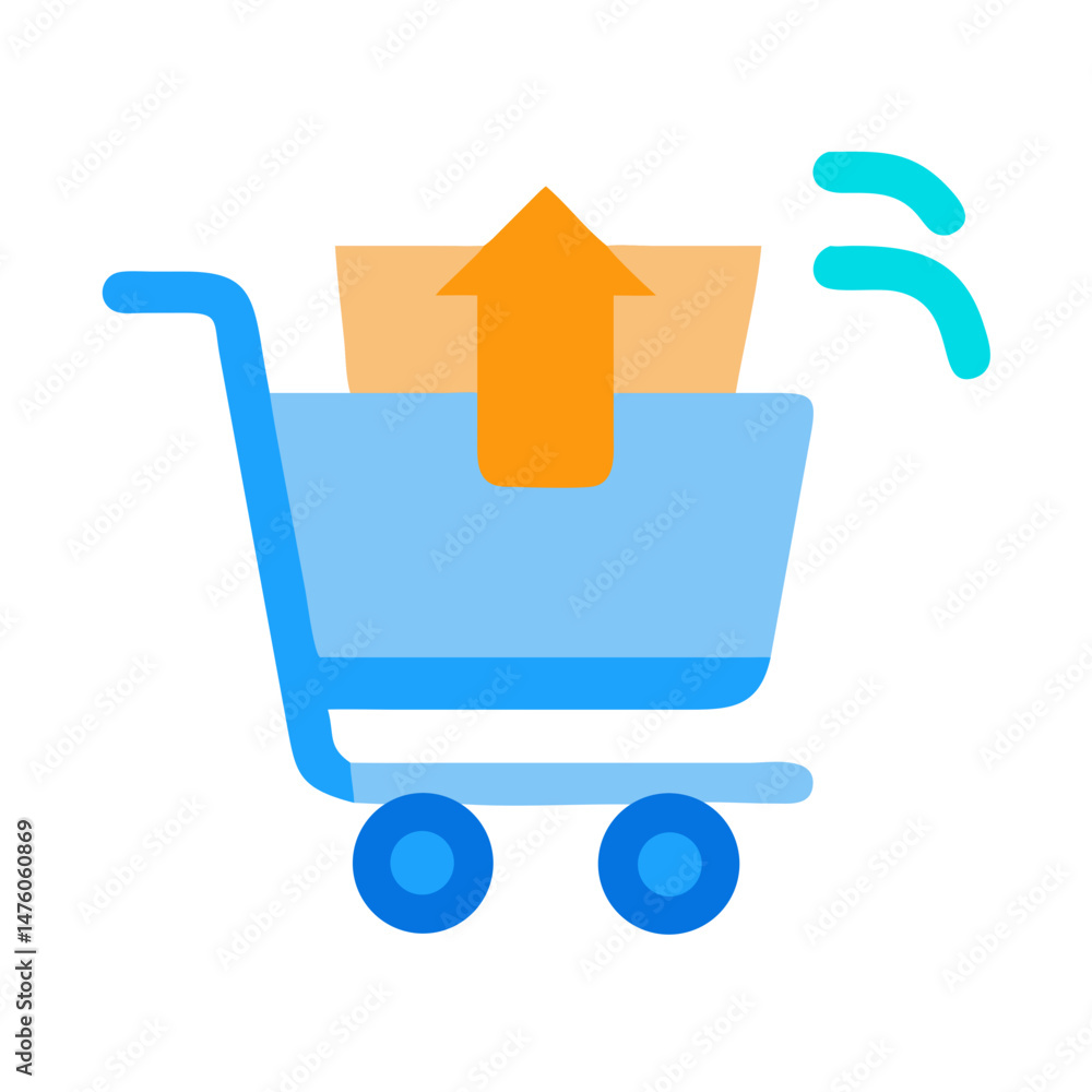 Poster flat design shopping cart with box and arrow up