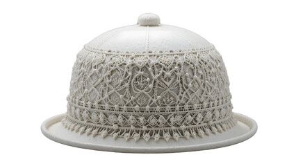 Isolated Traditional Albanian Qeleshe White Felt Cap Centered on Pure White Background in High Resolution