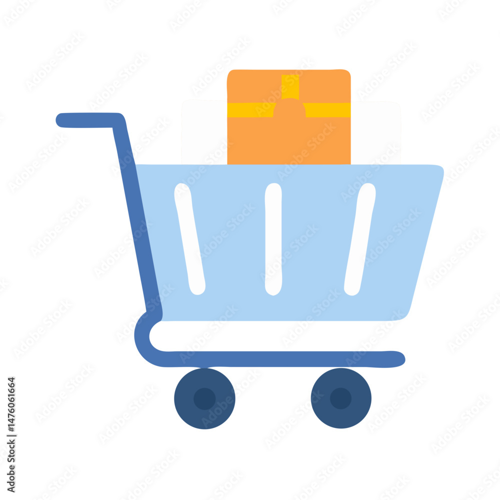 Poster shopping cart icon with boxes isolated on black background