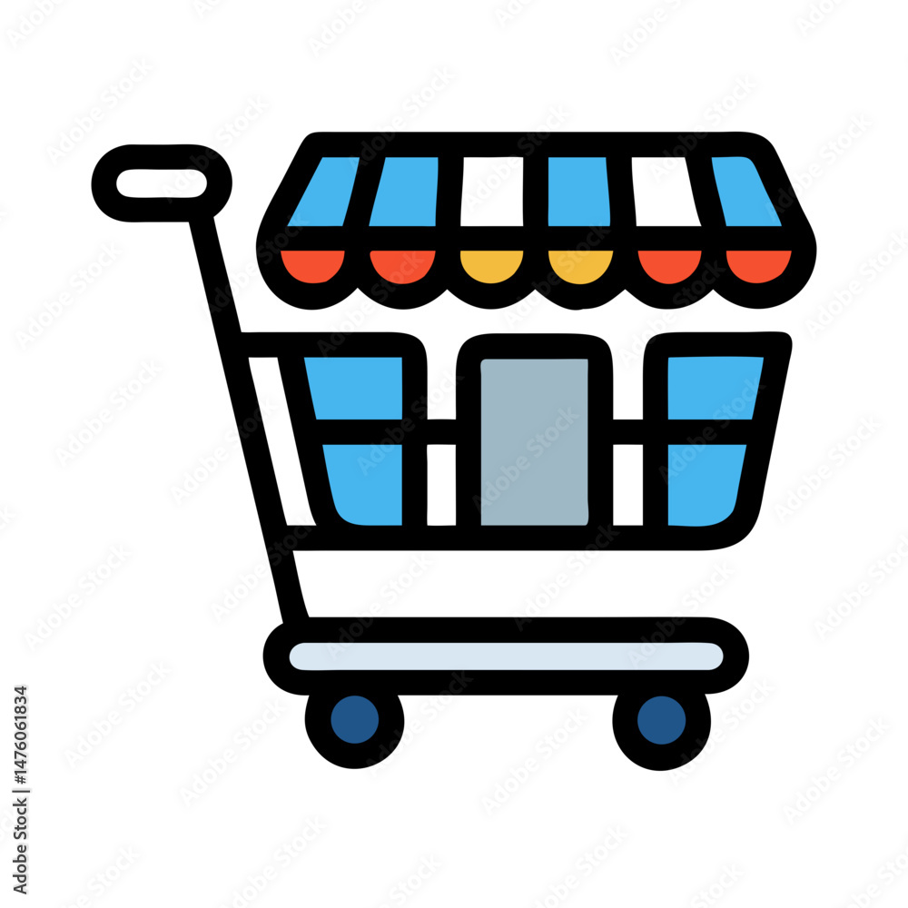 Poster simple flat design of store front icon with awning