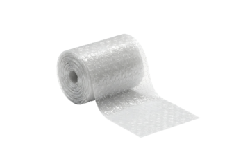 Roll of bubble wrap isolated on transparent background, symbolizing packaging protection, shipping materials, and cushioning, ideal for transport, moving, and industrial visuals.