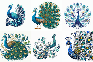 Fototapeta premium collection of peacock illustration