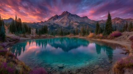 Majestic Sunrise Reflection Alpine Lake  Mountain.
