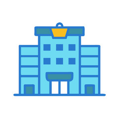 Stylized city office building icon on black background
