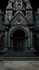 Obraz premium Grand Gothic Cathedral Entrance: Dark Elegance and Architectural Detail