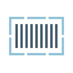 Minimalist illustration of a dark blue barcode on black