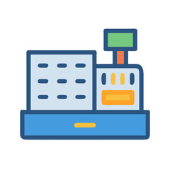 Simple flat design cash register with blue and orange
