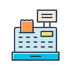 Simple cash register icon illustration with receipt on black