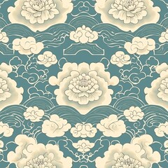China style auspicious clouds peony flower pattern