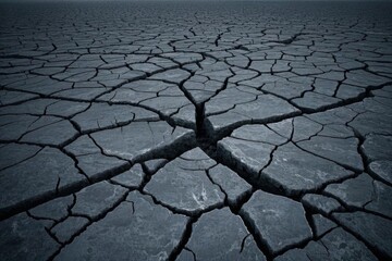 a close up of a cracked ground with a cross in the middle