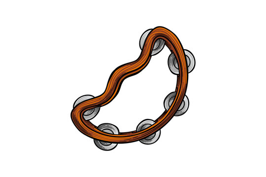 brown tambourine with silver jingles on white clip art preview