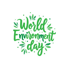 World Environment Day hand lettering with leaves illustration in vector format
