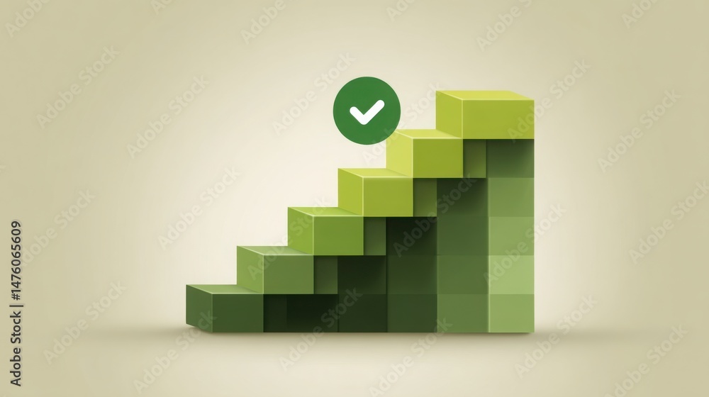 Poster green arrow on a stair representing trend structure confirmation and validating market trends in fin