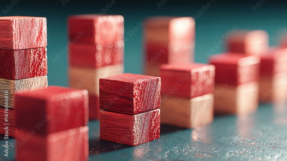 Poster group of red blocks forming a volume spike reversal icon concept indicating capitulation followed by