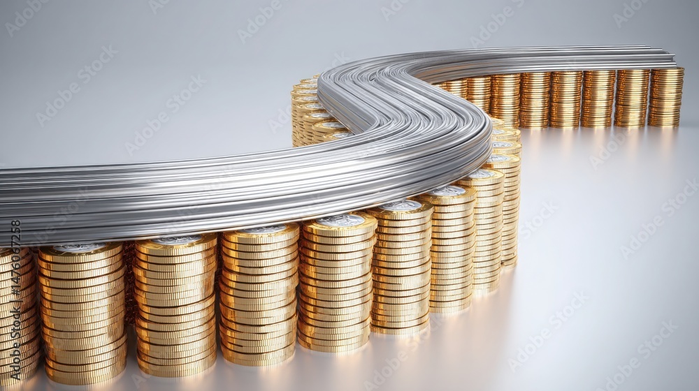 Poster stack of coins featuring a silver strip illustrating wealth interval and the concept of paced return