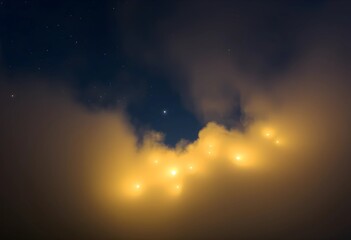 Night Sky with Golden Lights and Clouds