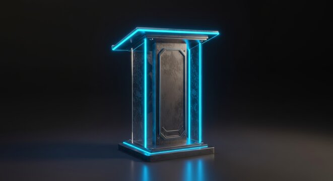 Futuristic Podium with Neon Accents: Modern Presentation Stand