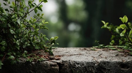 Obraz premium Serene Stone: Lush Greenery Frames Rustic Surface