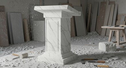 Marble Lectern Creation: A Sculptor's Workshop in Progress
