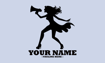 illustration vector woman holding a loudspeaker and woman shouting through megaphone logo vector design