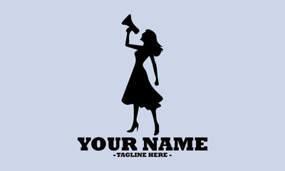 illustration vector woman holding a loudspeaker and woman shouting through megaphone logo vector design