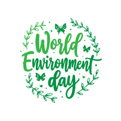 Celebratory World Environment Day graphic with swirling decorative plant life