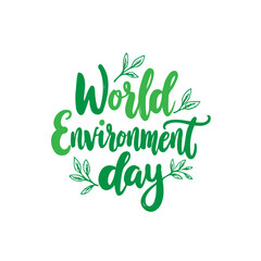 Obraz premium Eco-Conscious Design: World Environment Day Green Calligraphy with Leaves