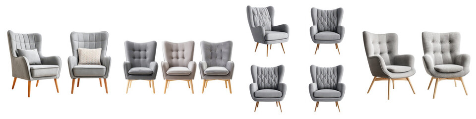 Fototapeta premium Stylish Gray Armchairs with Wooden Legs - Perfect for Modern Living Rooms, Cozy Interiors, and Contemporary Decor