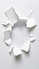 Torn white paper with a hole in the center studio shot abstract concept minimalist design copy space background