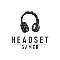 modern design concept of gamer headset logo, music headset for gamers esport illustration of game product templet symbol, shop, business brand, game team, with modern minimalist silhouette