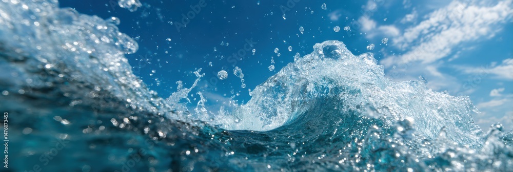 Aufkleber close-up of fish tail above water creating splash under clear sky