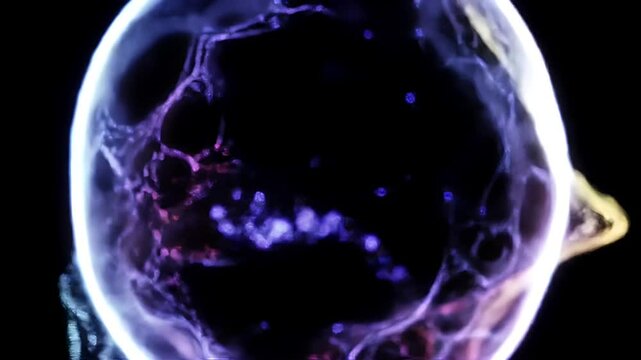 Abstract Sphere with Internal Network of Colored Dots Against Black Background