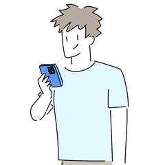 男性　スマホ　シンプル　線画　おしゃれ　スマホを見る