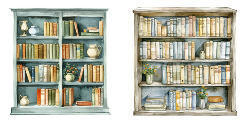 bookshelf watercolor vector illustration