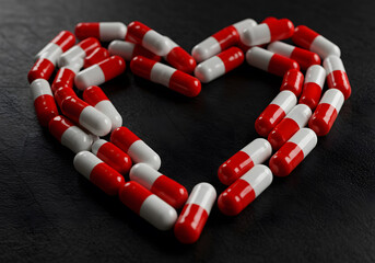 Red and white pills heart shape