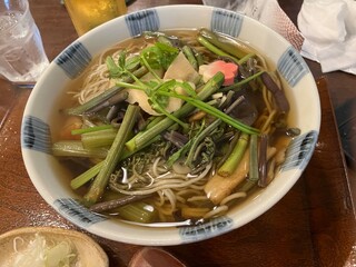 山菜そば（日本の郷土料理）,Sansai soba, Japanese noodles, soba noodles, wild vegetables, traditional Japanese food