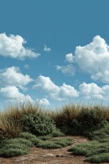 Serene Meadow: Golden Grass, Lush Greenery Under a Blue Sky